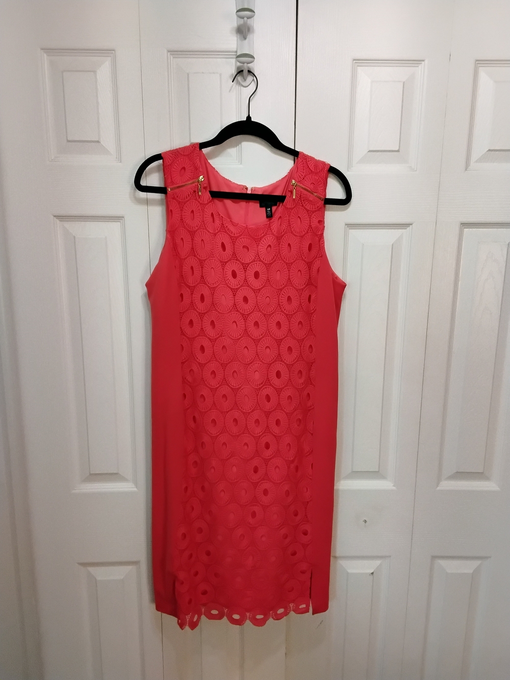 Rafaella Coral Eyelet Shift Dress with Gold Hardware